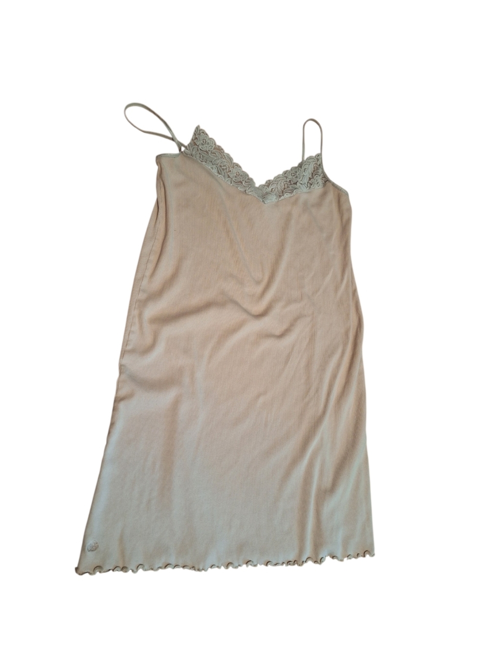 Lauren Ralph Lauren BEIGE Ribbed Lacy Slip DRESS or SLEEPWEAR LADIES MED Y2K